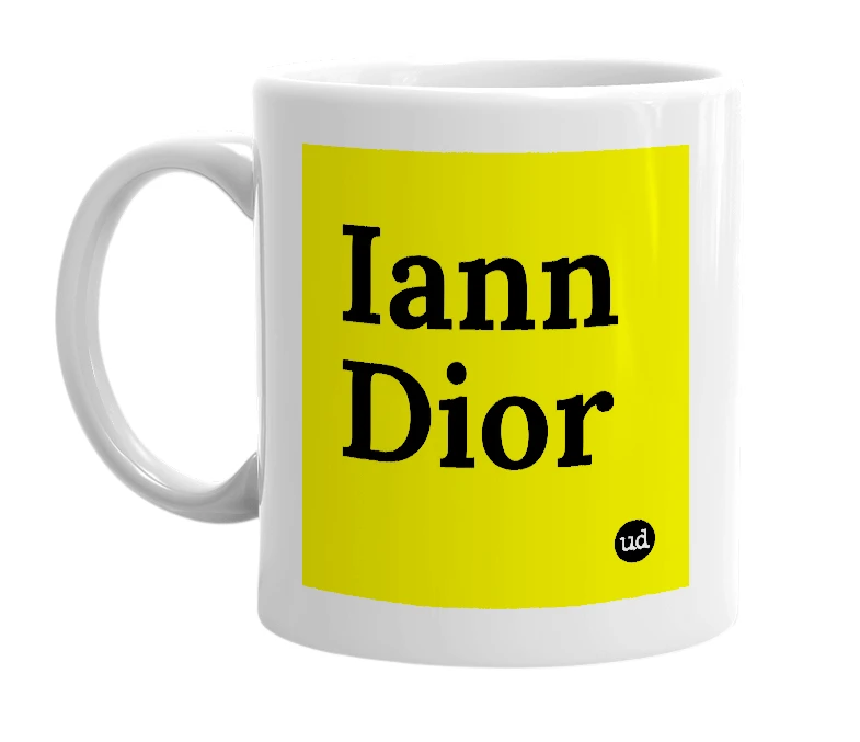 White mug with 'Iann Dior' in bold black letters