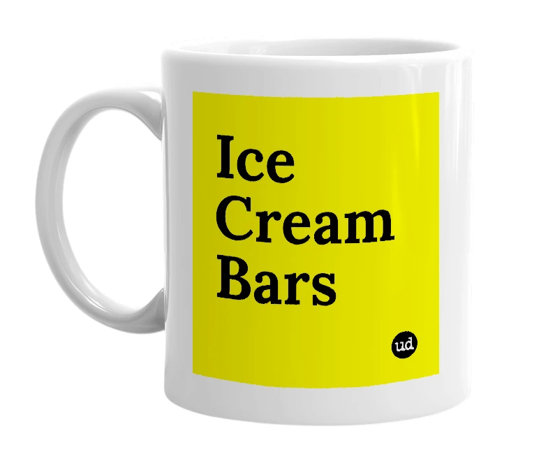 White mug with 'Ice Cream Bars' in bold black letters