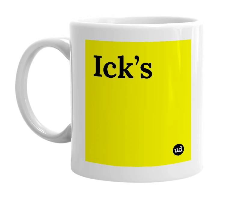 White mug with 'Ick’s' in bold black letters