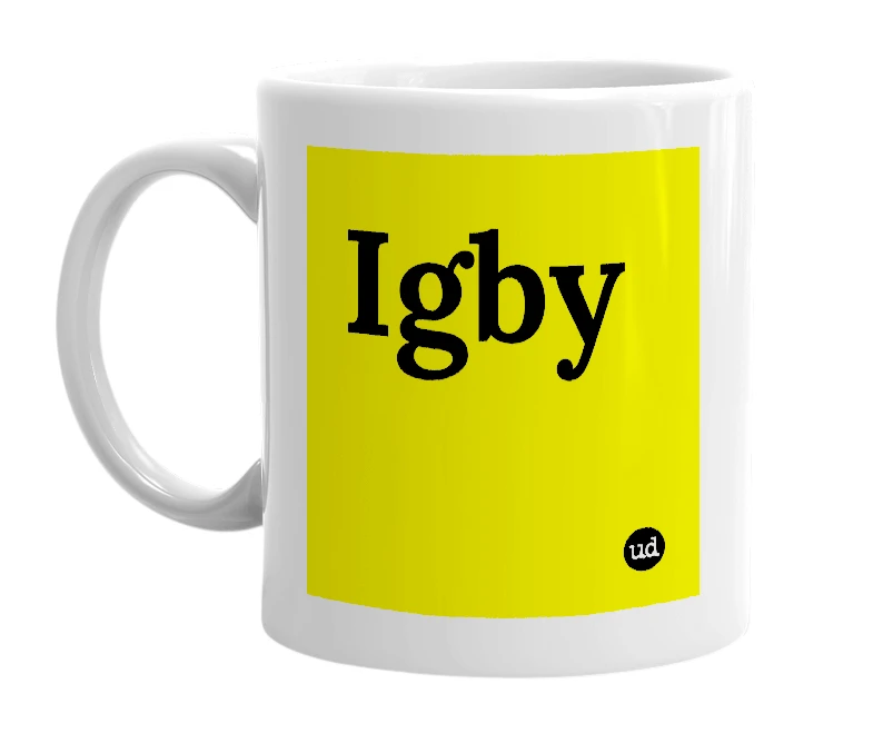 White mug with 'Igby' in bold black letters