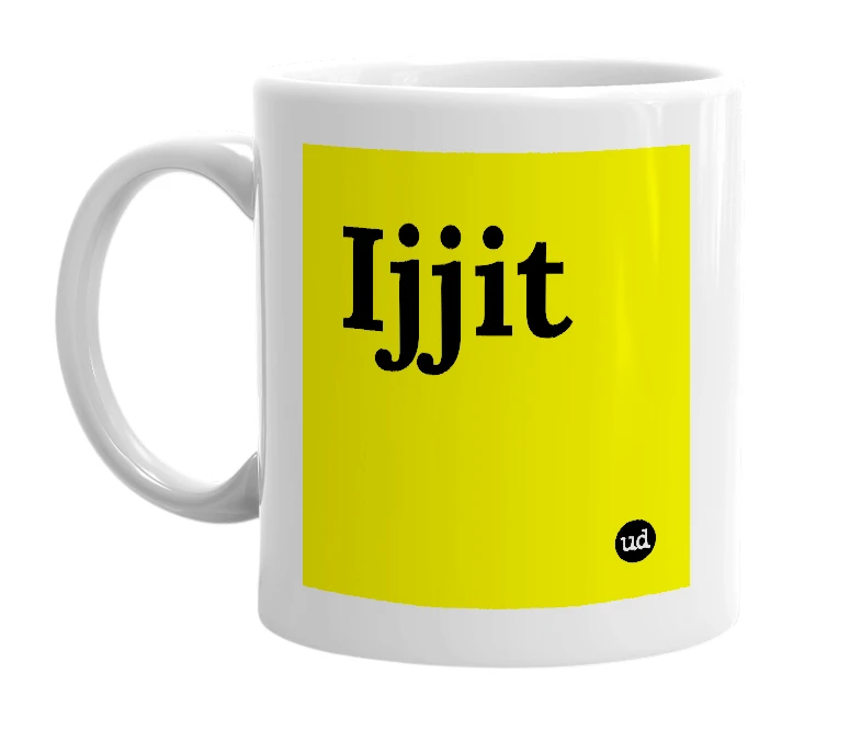 White mug with 'Ijjit' in bold black letters