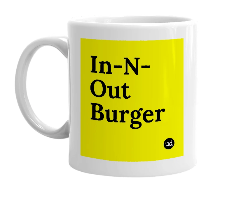 White mug with 'In-N-Out Burger' in bold black letters