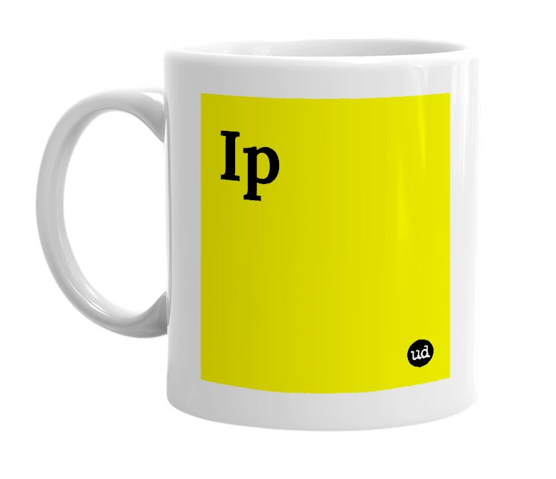 White mug with 'Ip' in bold black letters