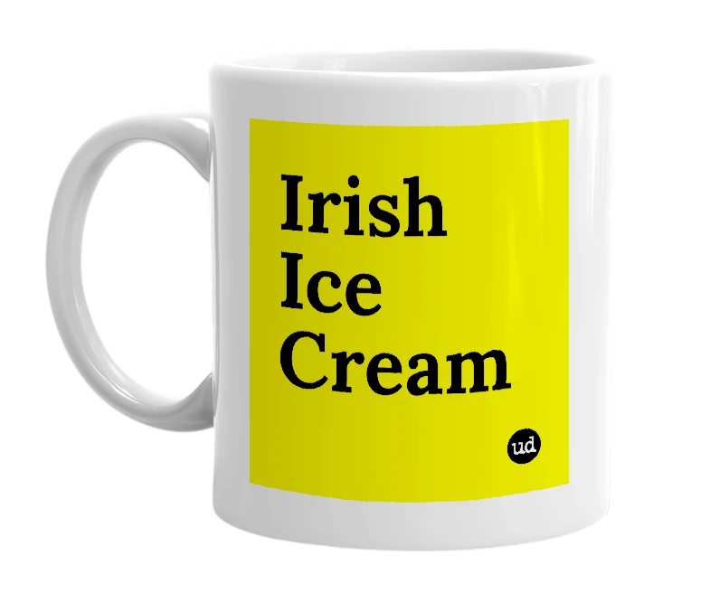 White mug with 'Irish Ice Cream' in bold black letters