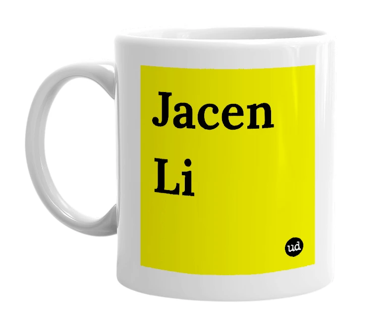 White mug with 'Jacen Li' in bold black letters