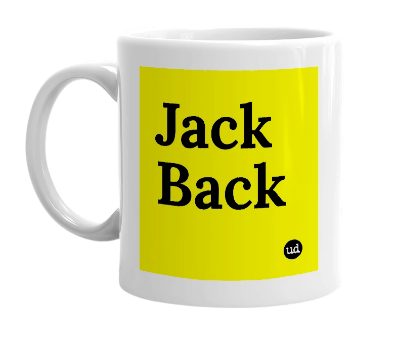 White mug with 'Jack Back' in bold black letters