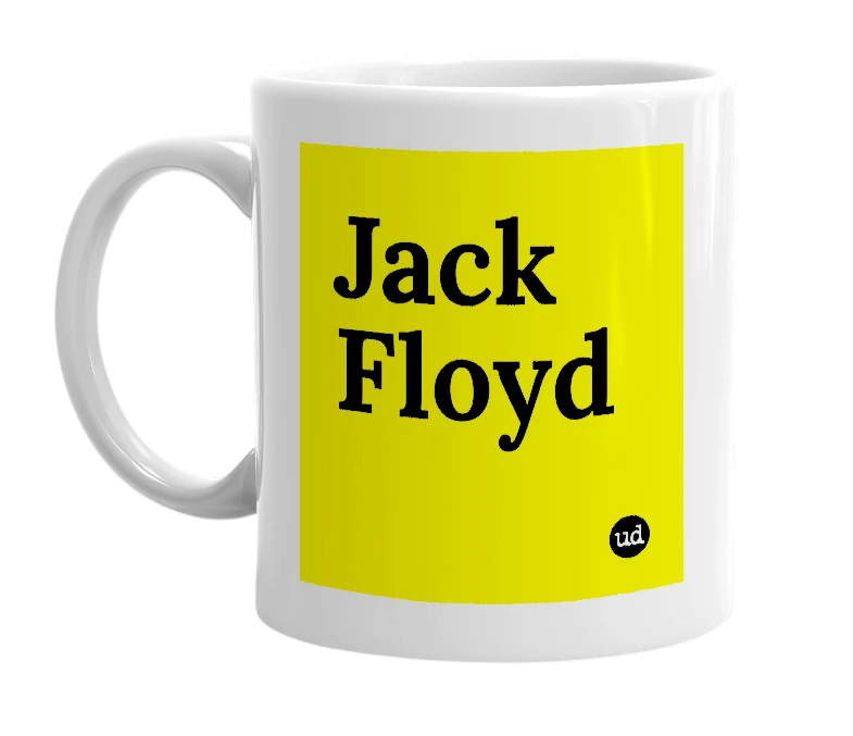 White mug with 'Jack Floyd' in bold black letters