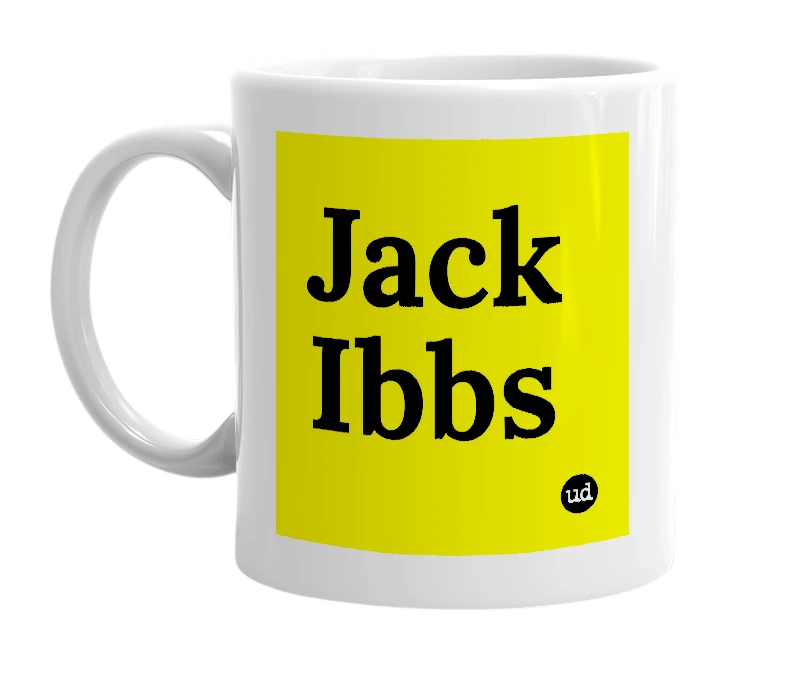 White mug with 'Jack Ibbs' in bold black letters