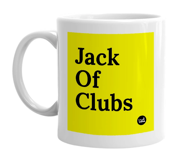 White mug with 'Jack Of Clubs' in bold black letters