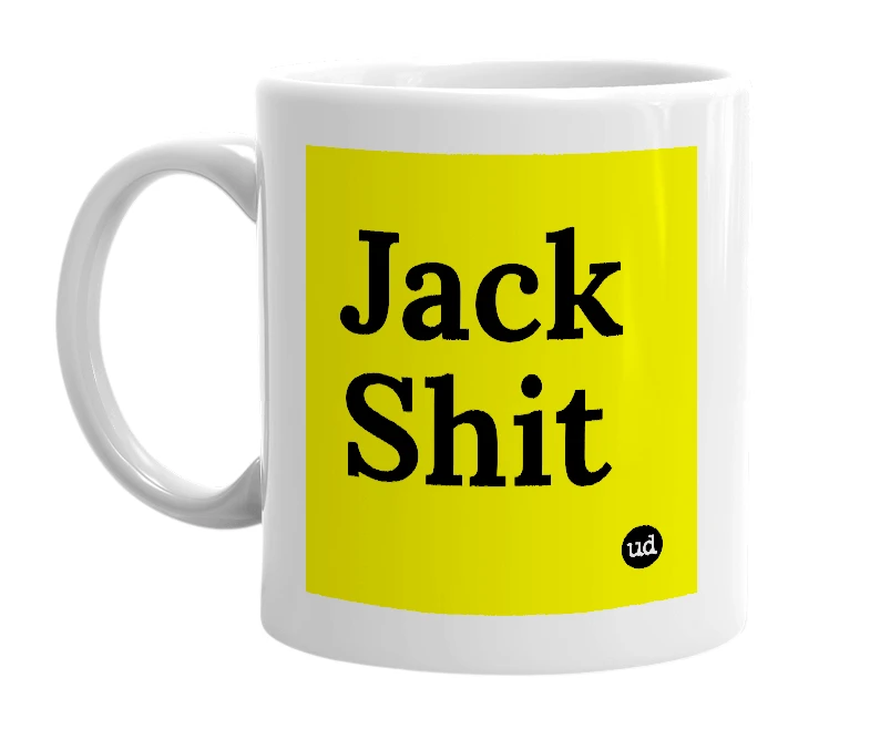 White mug with 'Jack Shit' in bold black letters