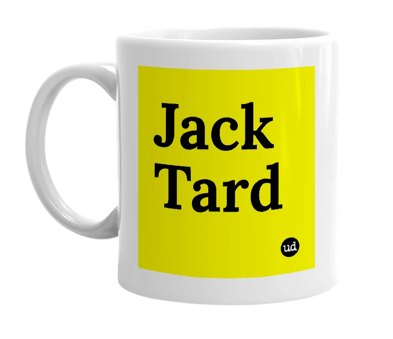 White mug with 'Jack Tard' in bold black letters