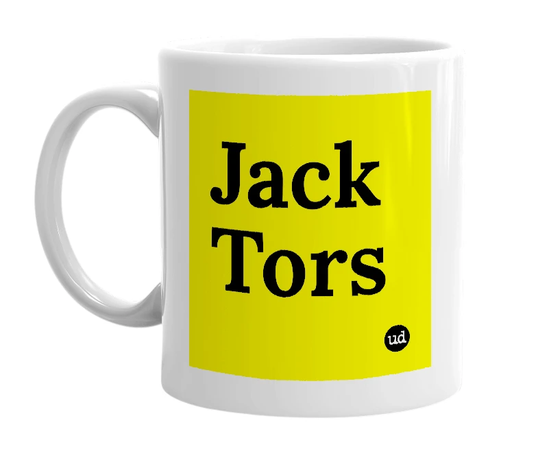 White mug with 'Jack Tors' in bold black letters