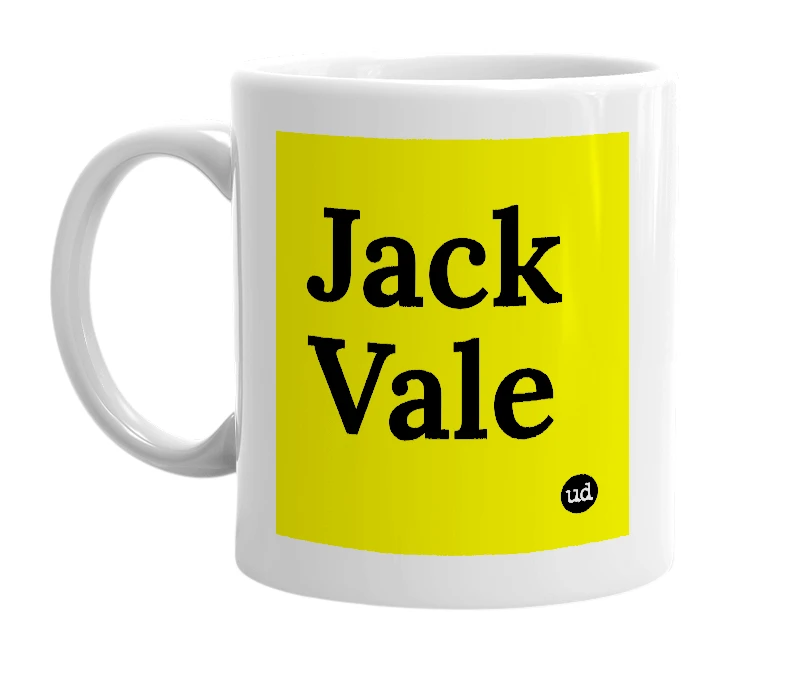 White mug with 'Jack Vale' in bold black letters