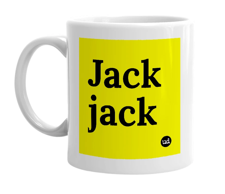 White mug with 'Jack jack' in bold black letters