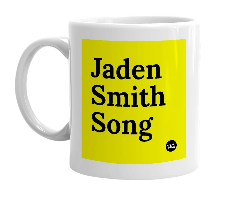 White mug with 'Jaden Smith Song' in bold black letters