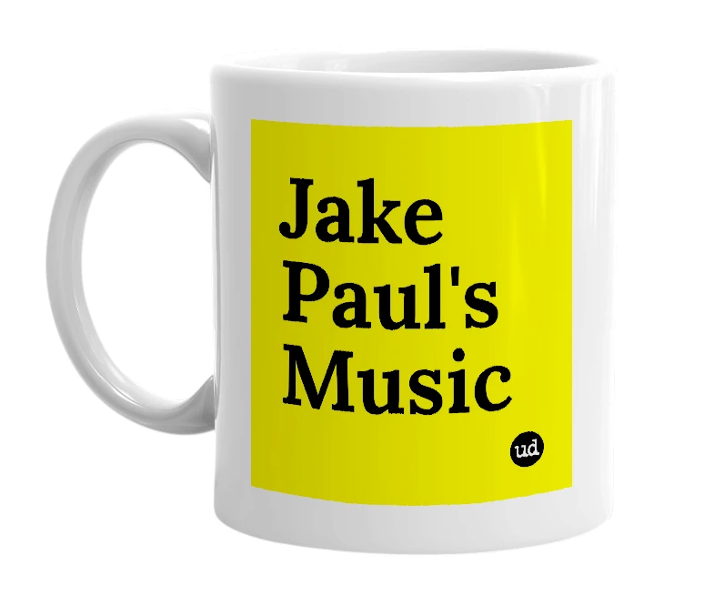 White mug with 'Jake Paul's Music' in bold black letters