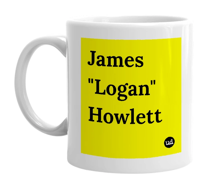 White mug with 'James "Logan" Howlett' in bold black letters