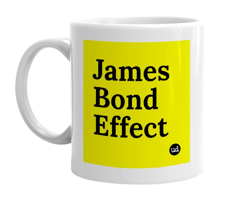 White mug with 'James Bond Effect' in bold black letters