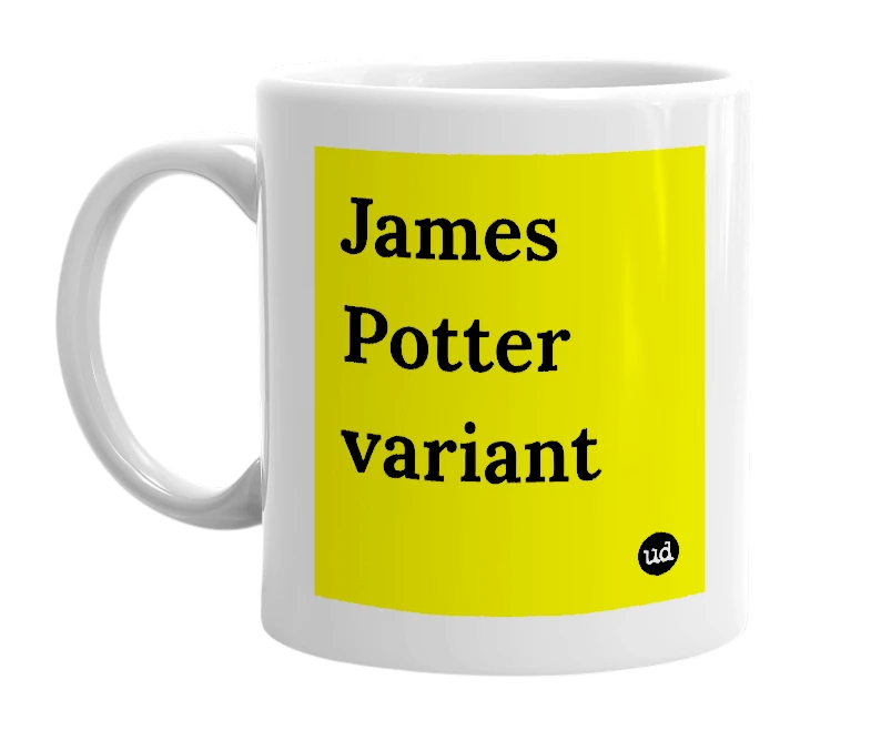 White mug with 'James Potter variant' in bold black letters