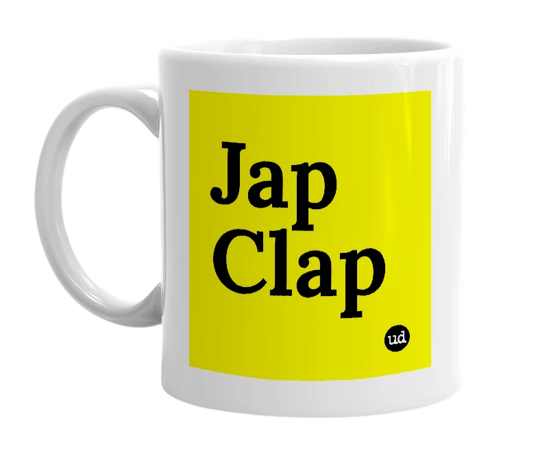 White mug with 'Jap Clap' in bold black letters