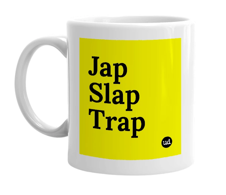 White mug with 'Jap Slap Trap' in bold black letters