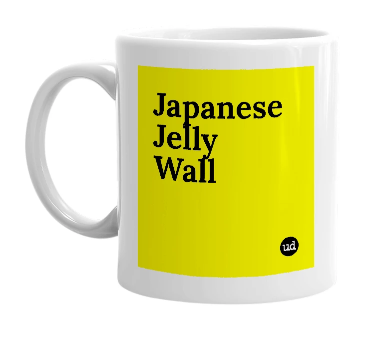White mug with 'Japanese Jelly Wall' in bold black letters