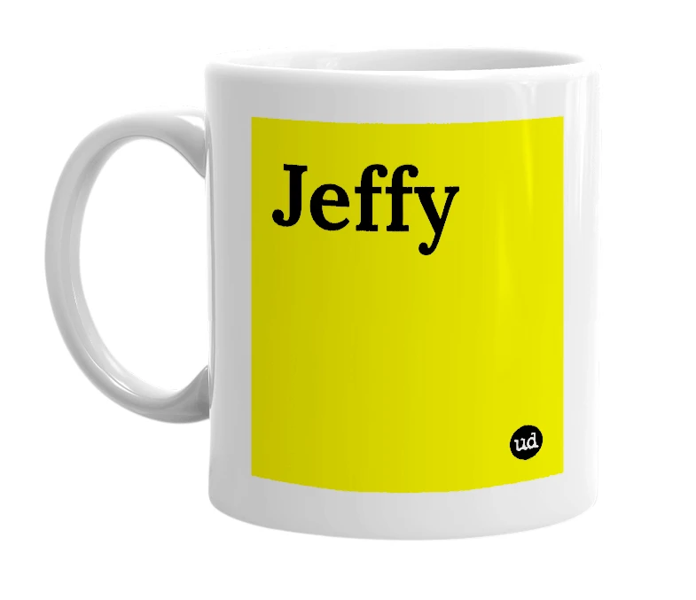 White mug with 'Jeffy' in bold black letters