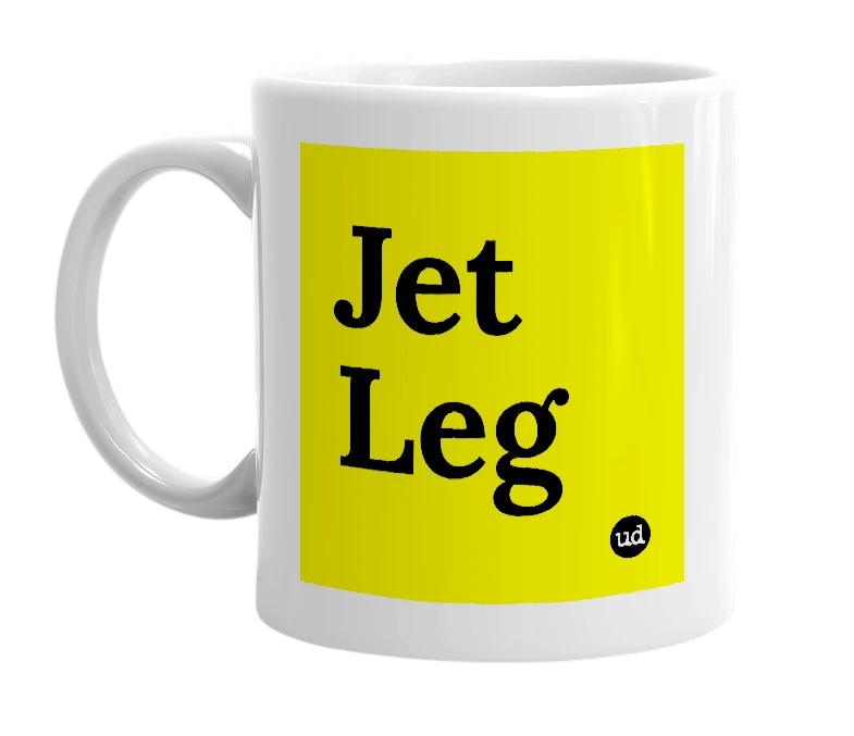 White mug with 'Jet Leg' in bold black letters