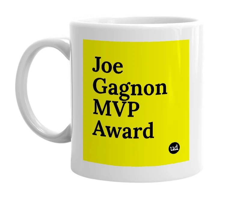 White mug with 'Joe Gagnon MVP Award' in bold black letters