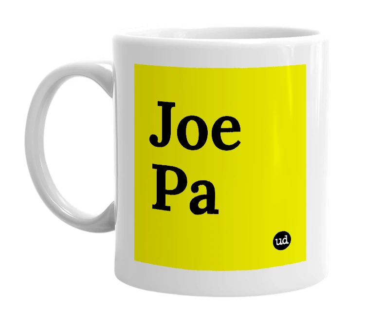 White mug with 'Joe Pa' in bold black letters