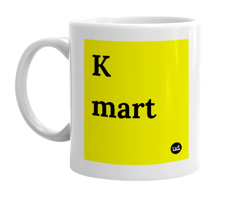 White mug with 'K mart' in bold black letters