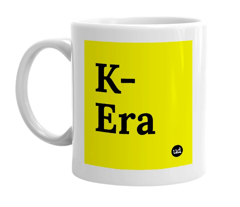White mug with 'K-Era' in bold black letters
