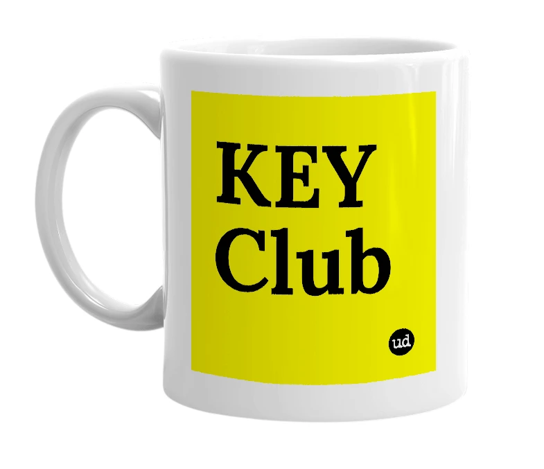 White mug with 'KEY Club' in bold black letters