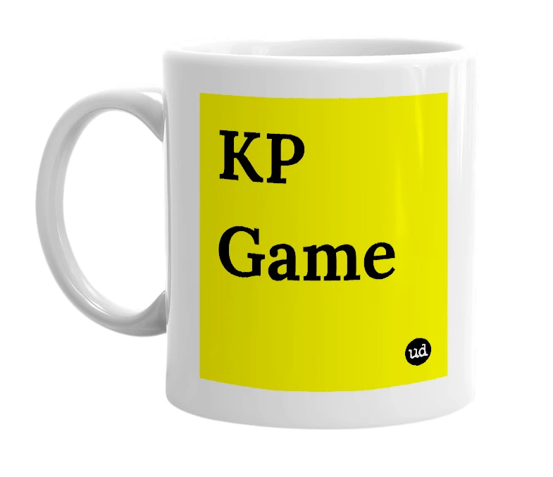 White mug with 'KP Game' in bold black letters