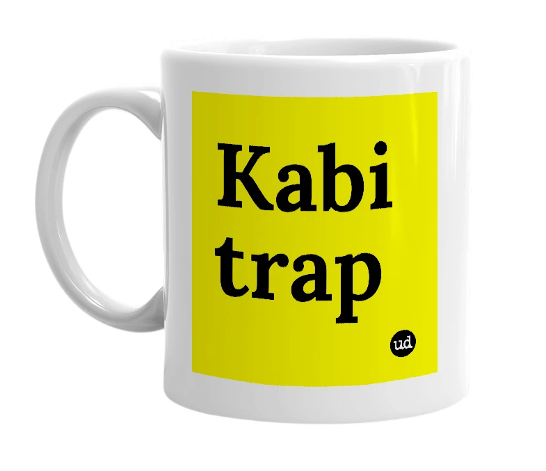 White mug with 'Kabi trap' in bold black letters