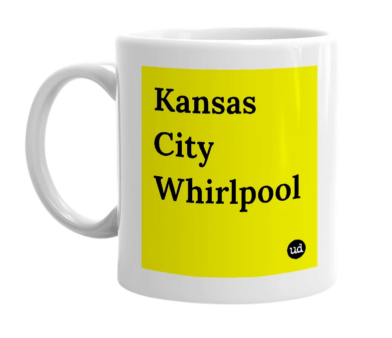 White mug with 'Kansas City Whirlpool' in bold black letters