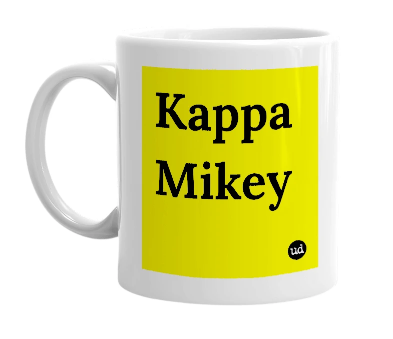 White mug with 'Kappa Mikey' in bold black letters