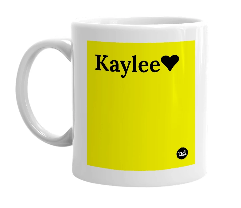White mug with 'Kaylee❤️' in bold black letters