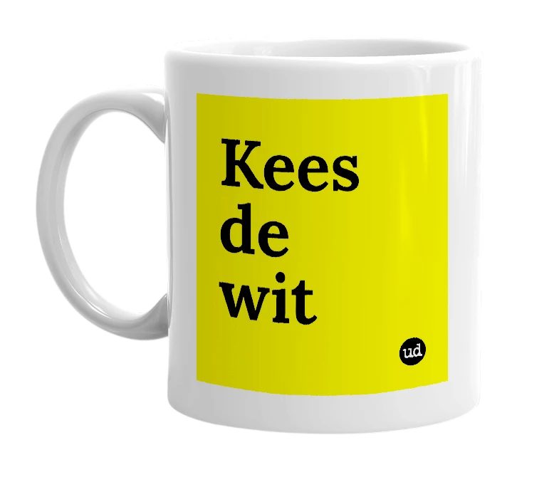 White mug with 'Kees de wit' in bold black letters
