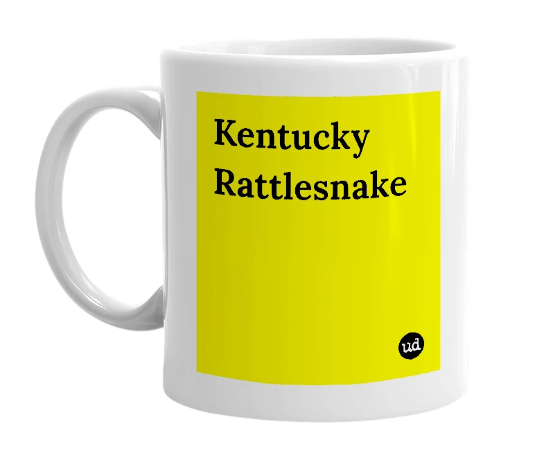 White mug with 'Kentucky Rattlesnake' in bold black letters
