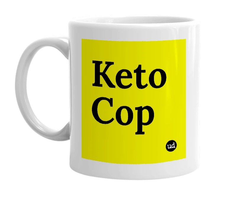 White mug with 'Keto Cop' in bold black letters