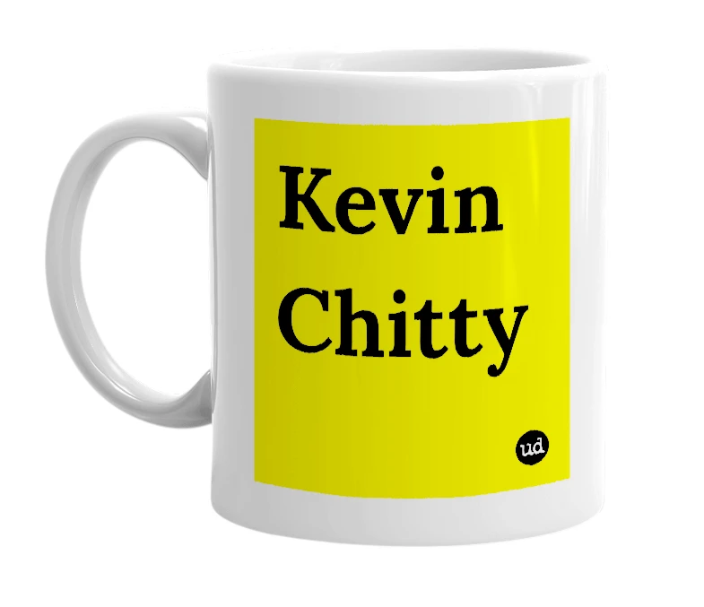 White mug with 'Kevin Chitty' in bold black letters