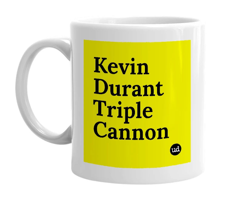 White mug with 'Kevin Durant Triple Cannon' in bold black letters