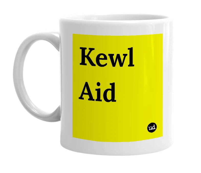 White mug with 'Kewl Aid' in bold black letters