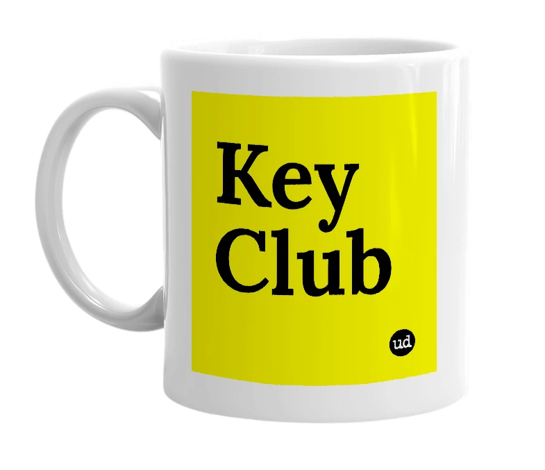 White mug with 'Key Club' in bold black letters