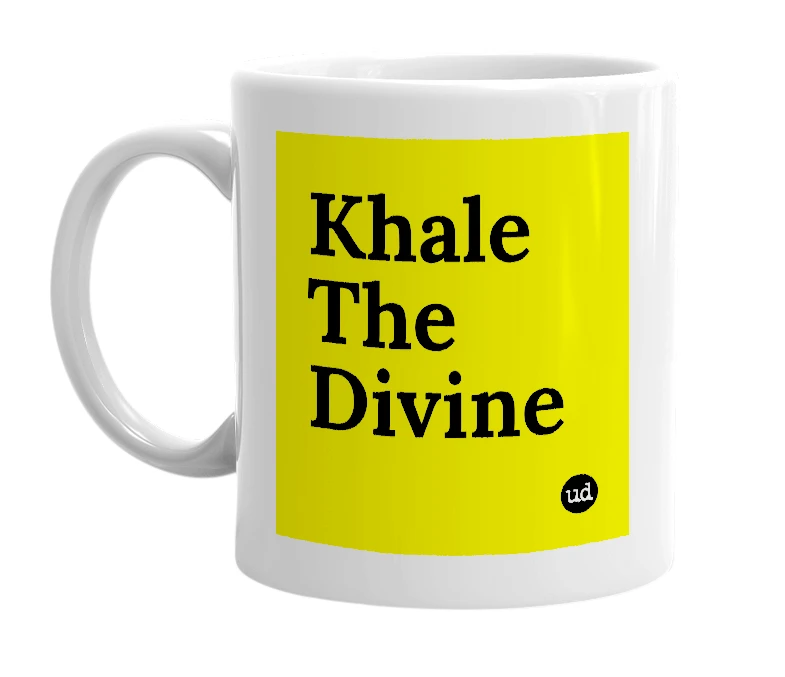 White mug with 'Khale The Divine' in bold black letters