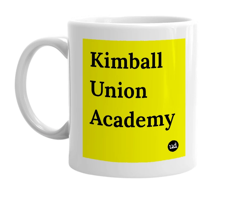 White mug with 'Kimball Union Academy' in bold black letters
