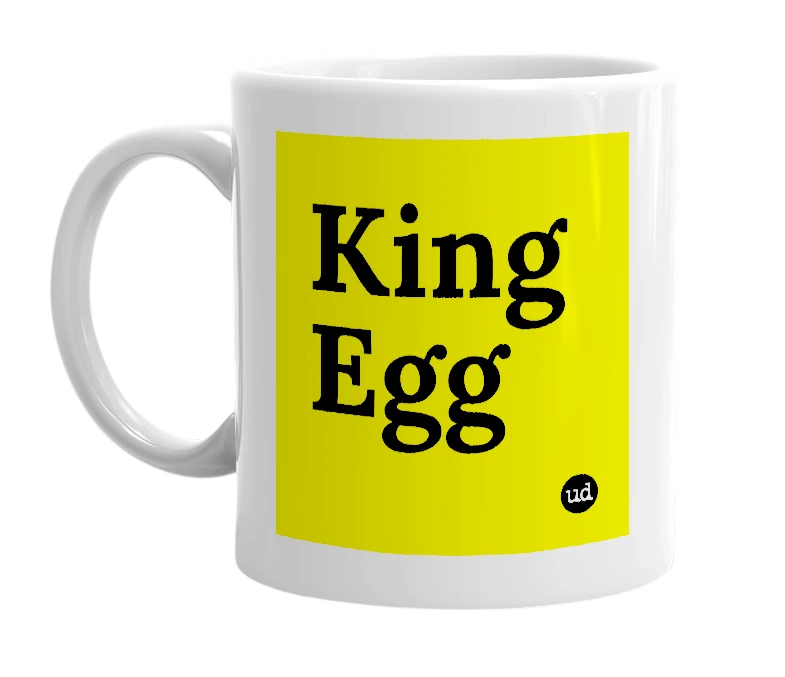 White mug with 'King Egg' in bold black letters