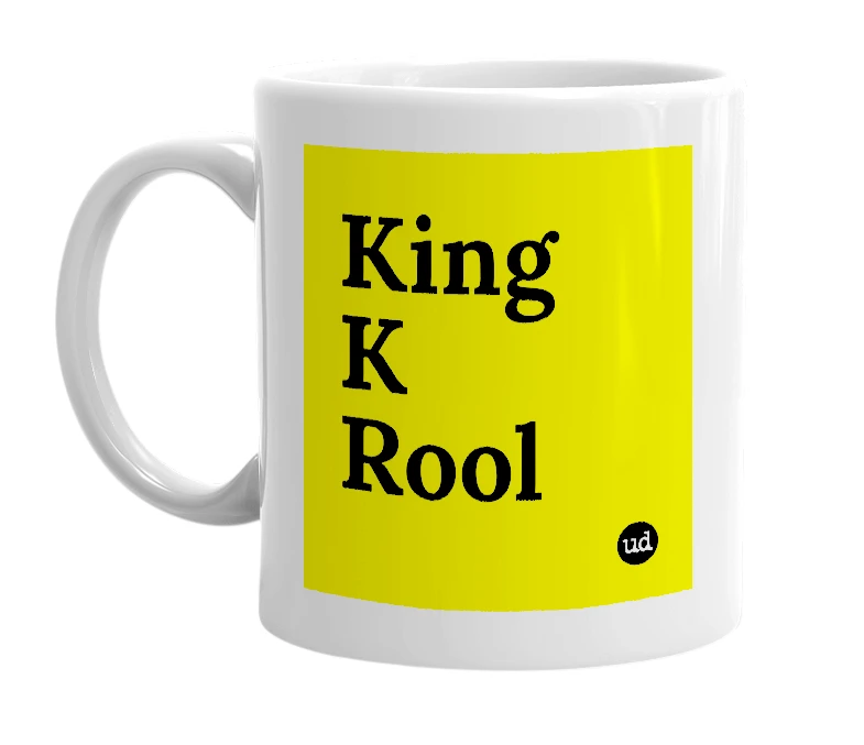 White mug with 'King K Rool' in bold black letters