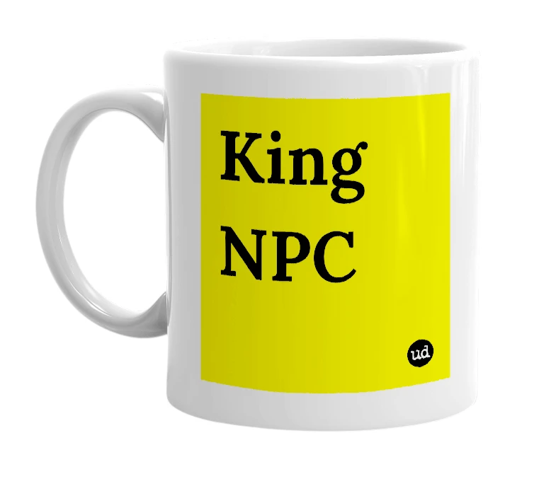 White mug with 'King NPC' in bold black letters